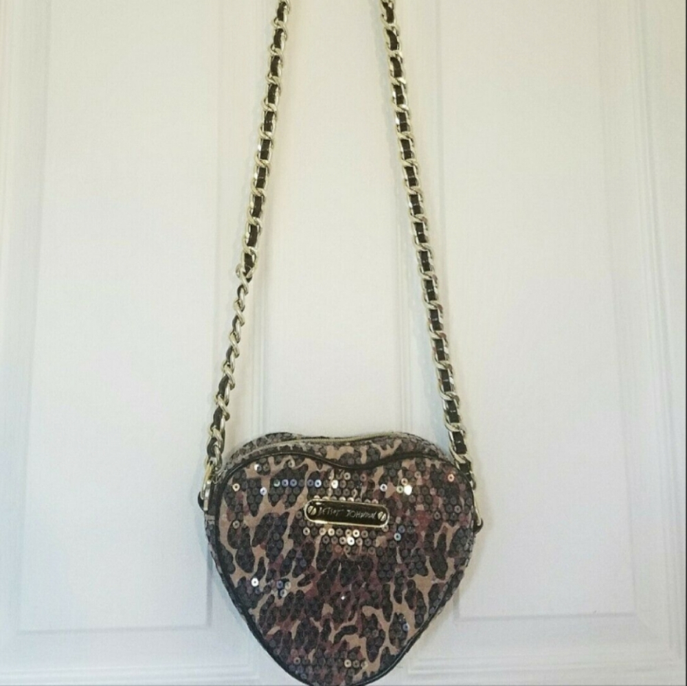 Betsey Johnson Leopard Sequin Heart Purse